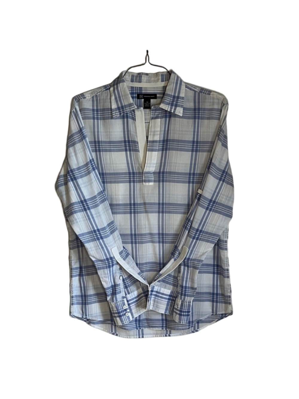 INC International Concepts Light Blue Plaid Casual Shirt